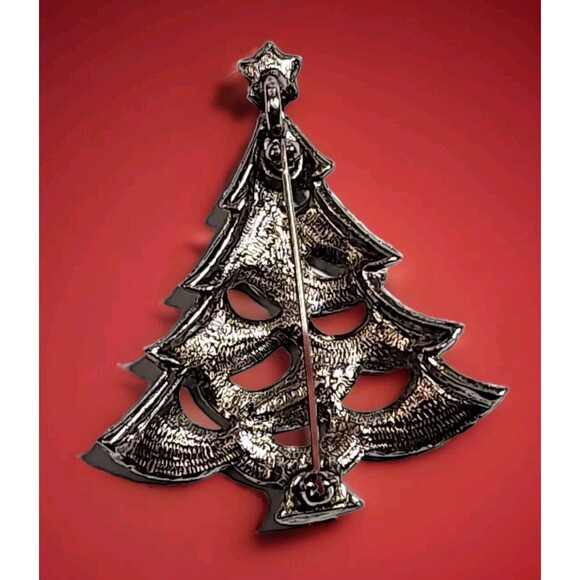 VINTAGE AVON VICTORIAN TREE SILVER TONE RHINESTONE CHRISTMAS BROOCH PIN 2.25 in - Picture 2 of 3